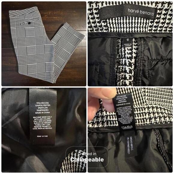 Harve Benard Glen Plaid Houndstooth Ankle S Preppy Trousers White Black 4 - Picture 8 of 10